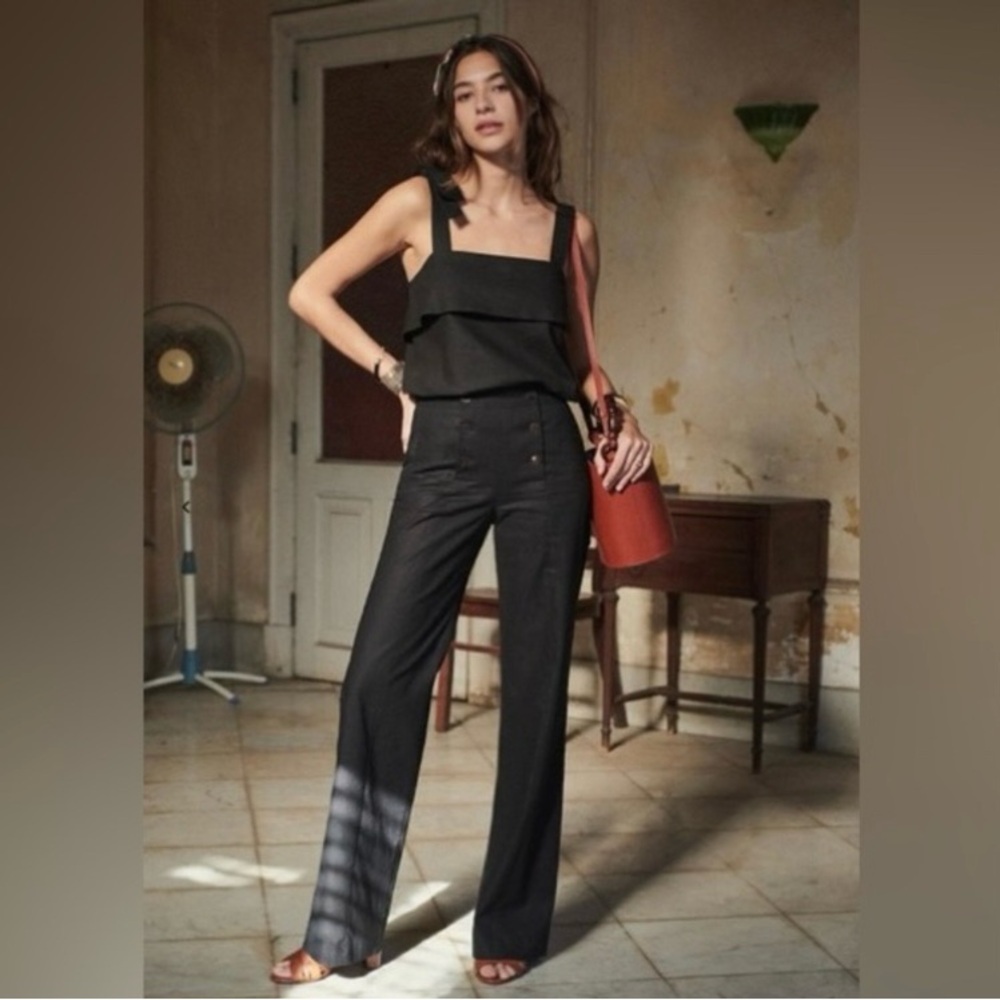 Sezane Black Wide-Leg Trousers